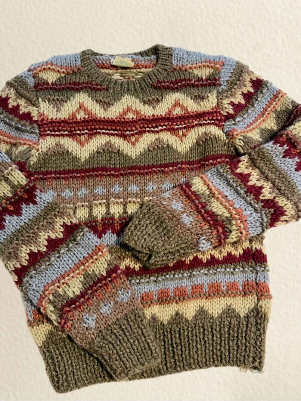 VINTAGE 70s Nordic chunky knit ski lodge sweater fair isle women’s earthy cabin